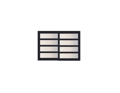 Vector illustration of a modern garage door with four horizontal and two vertical sections, featuring frosted glass panels encased in a sleek black frame, ideal for contemporary architectural designs