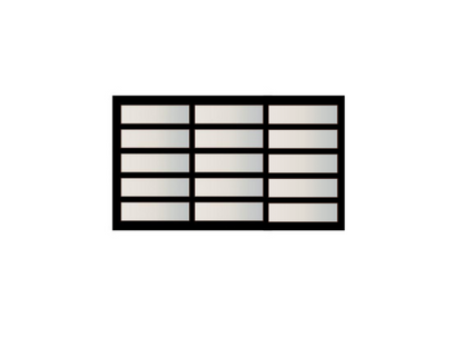 Graphic icon of a matte black garage door with frosted glass panels for modern architectural designs